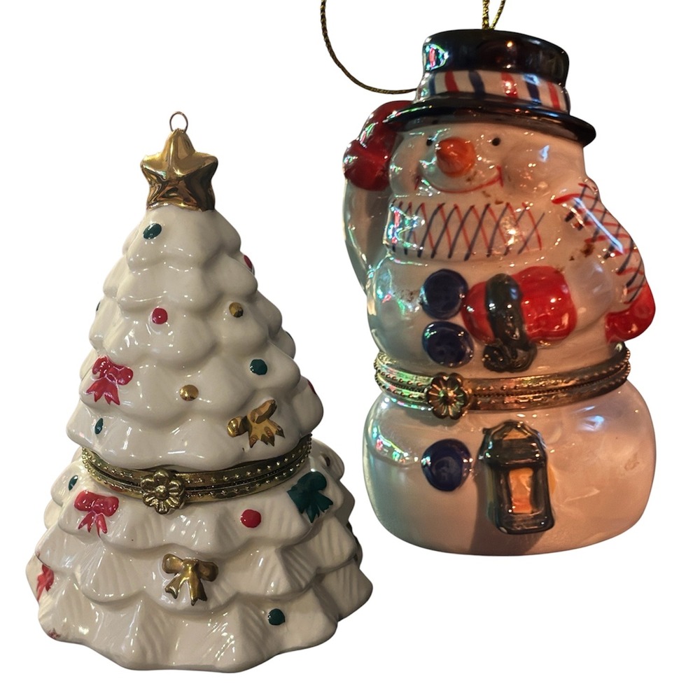 Mr Christmas hinged music boxes w/ animated trains tree & snowman Porcelain